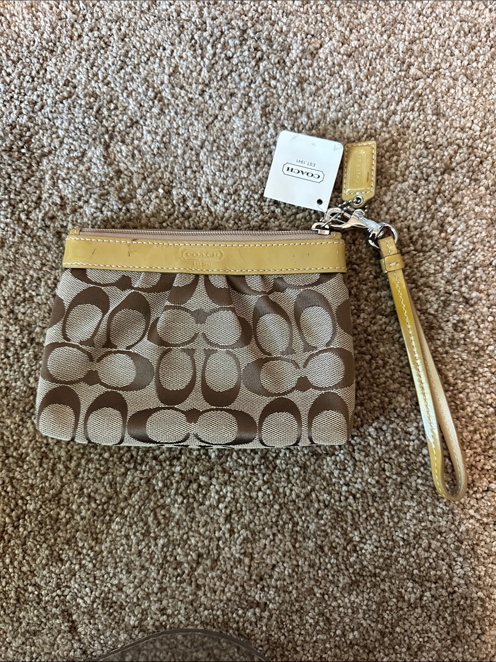 Coach Signature Canvas Wristlet with Yellow Trim and Removable Strap